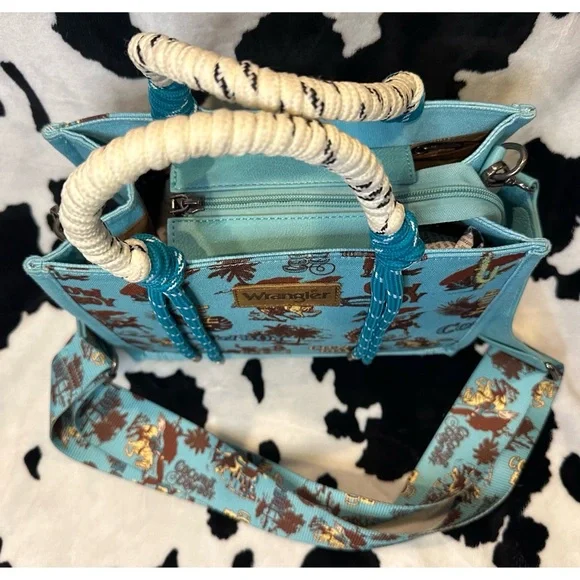 Wrangler Cowboy Print Tote/Crossbody Purse -Turquoise - Picture 4 of 8